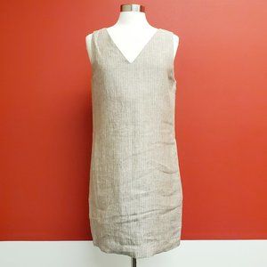 Theory V Neck Shift Stripe Linen Dress Sz 10 NWT